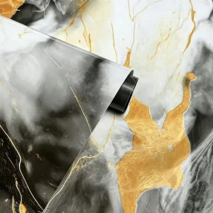Black Gold Modern Decorative Marble Self Adhesive Wallpaper Roll for Kitchen