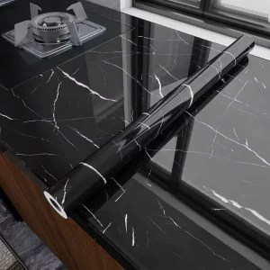 Black Luxury 3D Geometric Marble Wallpaper Roll Removable Waterproof Kitchen Countertop Sticker Self adhesive Heat Resistant