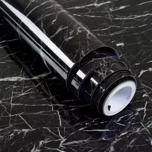 Black Waterproof PVC Self Adhesive Marble Decorative Wallpaper Roll for Bathroom Kitchen Countertop