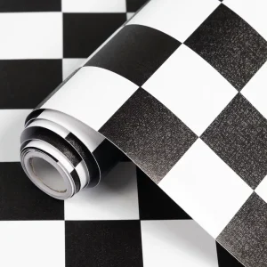 Black and White Checkered Minimalist Style Peel and Stick PVC Wallpaper 0.45*10M Decorative Film for Home Living Room Decor