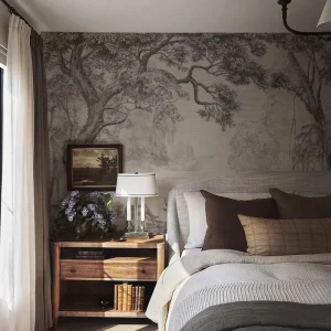 Black and White Tree Non-Woven Waterproof Fireproof Wallpaper Mural for Bedroom