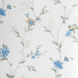 Blue Elegant Floral Pattern Non Woven Wallpapers