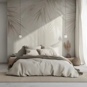 Bohemian Beige Palm Leaf PVC Paper Wallpaper Mural Custom Neutral Earth Tone Wall Decor for Bedroom Living Room