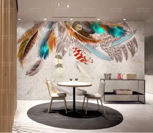 Bohemian Style Wall Mural Colorful Feather Pattern Wallpaper