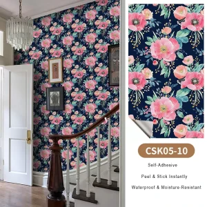 Bohemian Vintage Wallpaper Self-Adhesive Dark Large Floral Retro Style Wall Sticker for Home Renovation