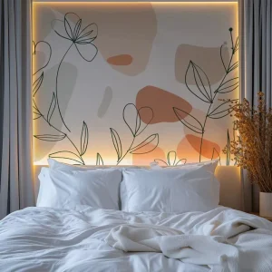 Boho Minimalist Line Art Floral Paper Wallpaper Mural Soft Blush Terracotta Abstract Waterproof Wall Decor Living Room Bedroom