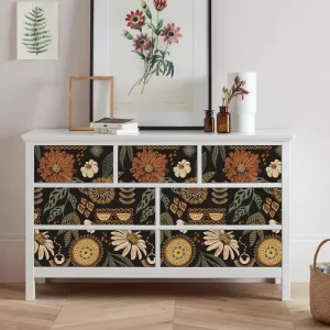 Boho Retro Sun Floral Botanical Flowers Removable Peel & Stick Wallpaper 173”x80