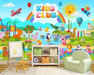 Boys Girls Kindergarten Children Bedroom Modern Waterproof 3D Large Animal Print Mural Wallpaper for Nursery Room Easy Household
