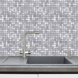 Brushed Silver Mini Square Peel and Stick Tiles Industrial Waterproof Metal Mosaic Wall Panels for Modern Home Decor