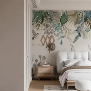 Bulk Delicate Grass and Bird PVC Wall Paper Mural Customizable Neutral Greenery Print Home Wall Decor Modern Farmhouse Bedroom