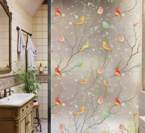 Business Flowers Bird Frosted Wall Sticker Glass Decoration Decals Decor Wallpaper Removable Home Door Window Films