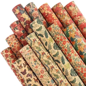By the Yard Custom Printing Cork Leather Fabric Wood Grain PU Leather for Handbags Shoes Wallpaper