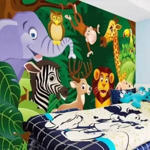 Cartoon Animal Forest Wallpaper Animal World Bedroom Wall Fabric Children’s Room Background Wall Cloth