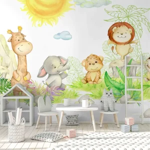 Cartoon Animal World Wall Mural 3D Wallpaper Kids Wallpapers