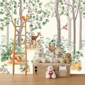 Cartoon Animals in Big Jungle Children Room Wallpaper Custom Wall Mural Forest