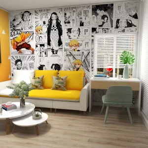 Cartoon Anime Wallpaper Ghost Slayer Design Fireproof Silk Wall Sticker Peel and Stick with Graphic Design for Hotel