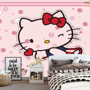 Cartoon Children’s Room Hello Kitty Designs Adhesive 3D Mural Wall Paper