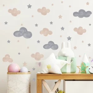 Cartoon Cloud Stars Wall Stickers Kid’s Living Room Wallpapers Creative Children Bedroom Decal Self Adhesive TV Background Mural