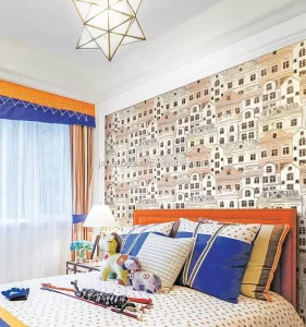 Cartoon House Design Vinyl Wallpaper for Kids Room