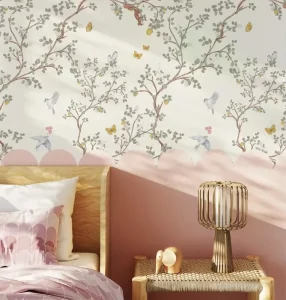 Cartoon Kids Room Wallpaper Flower Bird Peel and Stick Removable Wallpaper Safe Non woven PVC Material for Nursery School Decor