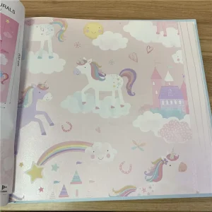 Cartoon Kids Room Wallpaper Unicorn Design Non woven Material for Nursery School Decor