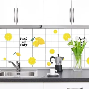 Cartoon Lemon Papel Tapiz Cabinet Kitchen Backsplash Oil Proof 3D Wall Paper Roll