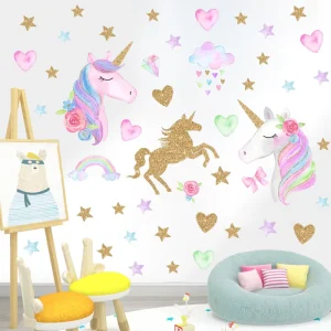 Cartoon Unicorn Kids Room Wall Paper Sticker Design 3D Wallpaper Home Decoration