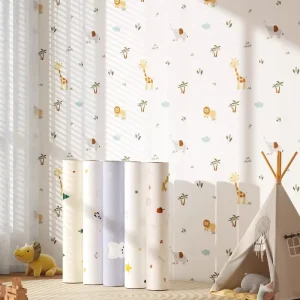Cartoon Wall Stickers Self Adhesive Moisture Resistant Wallpaper for Kids Bedroom Nursery Warm Decorative Wall Covering Roll