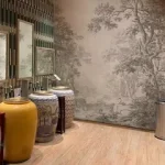 Carved Forest Wallpaper with Single Color Pastoral Landscape Mural Peel Stick Waterproof Wallcovering for Hospital Mall Use