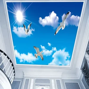 Ceiling Wallpaper Blue Sky White Clouds 3D Bedroom Wall Fabric Living Room Roof Sky 18D Wall Covering