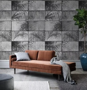 Cement Brick Wall Palm Tree Print Home Wallpaper