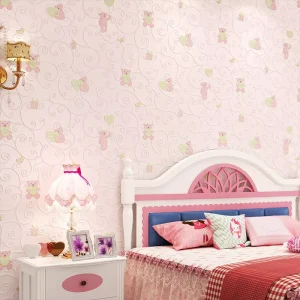 Children’s Animal Pattern pink Wallpaper Pasting and Peeling Bear Texture Room Wall Decoration Bedroom Sticker