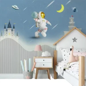 Children’s Room Background Wallpaper Bedroom Warm Spacecraft Cartoon Environmental Mural Seamless Wall Cloth