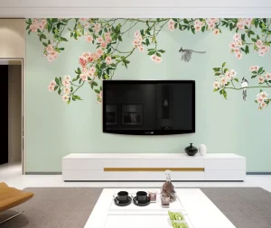 Chinese Handpainted Silk Waterproof Eco Friendly 3D Nature Scenery Plant Leaf WallPaper Mural Chinoiserie Butterfly Floral
