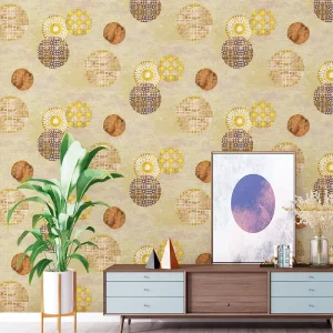 Chinese Retro Circle Wallpaper Waterproof Golden 3D Embossed for Home Hotel Library Meeting Room Background Wall