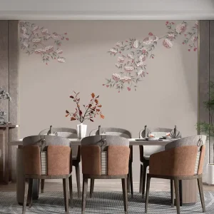 Chinese Style Bird and Flower Embroidery Wall Mural Artistic Textured Wallpaper for Hotel House Cultural Interior Home Decor