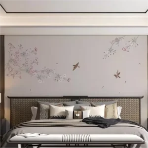 Chinese Style Handcrafted Embroidery Waterproof Wallpaper Flower Bird Design Wall Mural Living Room Tea House Restaurant Luxury