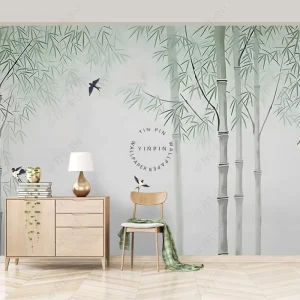 Chinese Style Minimalist Embossed Bamboo Mural Wall Stickers Paper