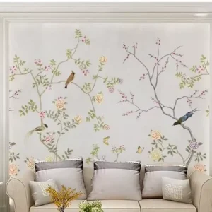 Chinese Style Wall Fabric Living Room Bedroom TV Background Wall Flower and Bird Wall Cloth Home Decoration Wallpaper