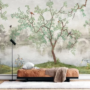 Chinese Style Wallpaper Retro Decorative 3D Mural Bedroom Self adhesive