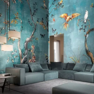 Chinoiserie Flamingo Wallpaper Tropical Bird Fruit Tree Butterfly Floral Wall Mural for Living Room Villa Hotel Home Decoration