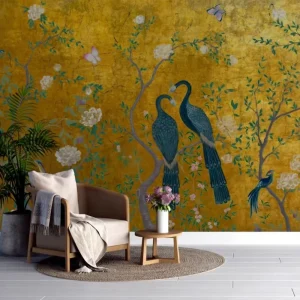 Chinoiserie Flower Peacock Peel and Stick Peacock Wall Murals Wallpapers