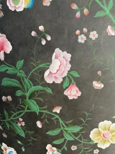Chinoiserie Hand Painted Wallpaper Black Eco friendly Vine Peony Blossom Wallcovering for Modern Home Hotel Restaurant Decor