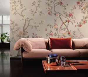 Chinoiserie Wallpaper Custom Hand-Painted Magnolia & Peony Floral Chinese Style Bird Flower Mural for Living Room Bedroom Hotel