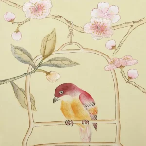 Classic Birds & Flowers Orient Style Embroidery Silk Wallpaper