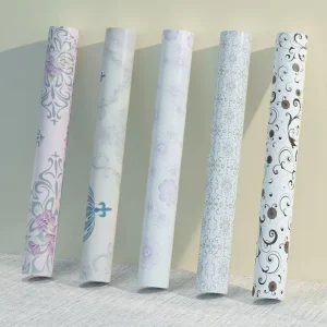 Classic Blue Flower Circular Pattern Self adhesive Waterproof Anti static 3D Wall Paper Roll for Kitchen and Hotel Home Studio