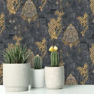 Classic European Retro 3D Three-dimensional Antique European Flower Dark Background Damask Wallpaper