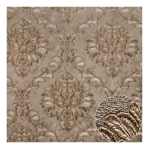 Classical Damask Wallpaper Dark Color Modern PVC 3D Embossed Waterproof Soundproof Mould-Proof Hotel