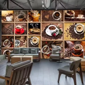 Coffee Shop Poster Modern Wallpaper Murals 3D Retro Coffee Peel and Stick Removable Self-Adhesive Wall Stickers