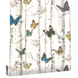 Colorful Butterfly Tree Peel and Stick Wallpaper Removable Waterproof PVC Wall Covering for Rental House Bedroom Decor
